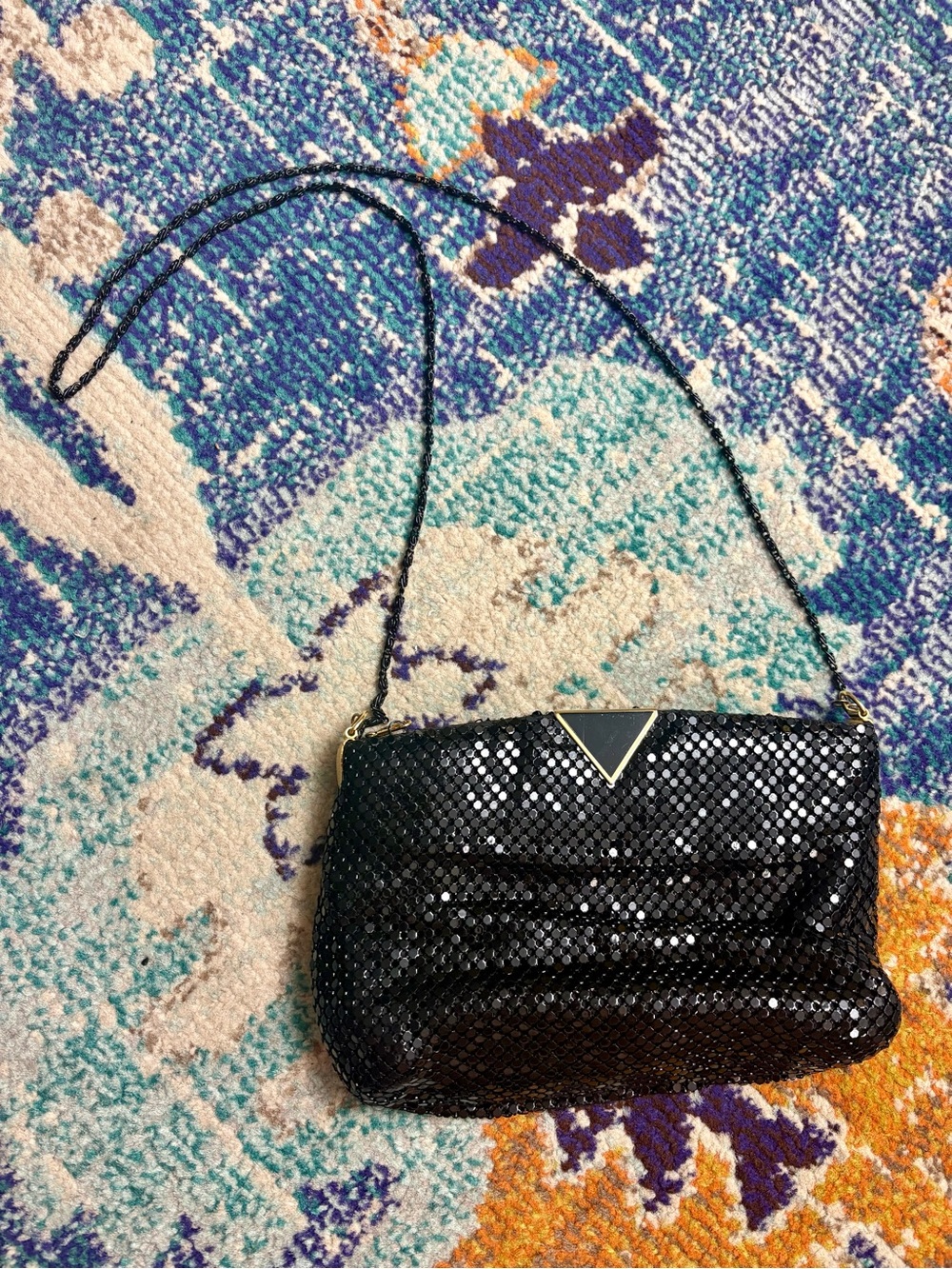 Black Mesh Shoulder Bag with gold accents